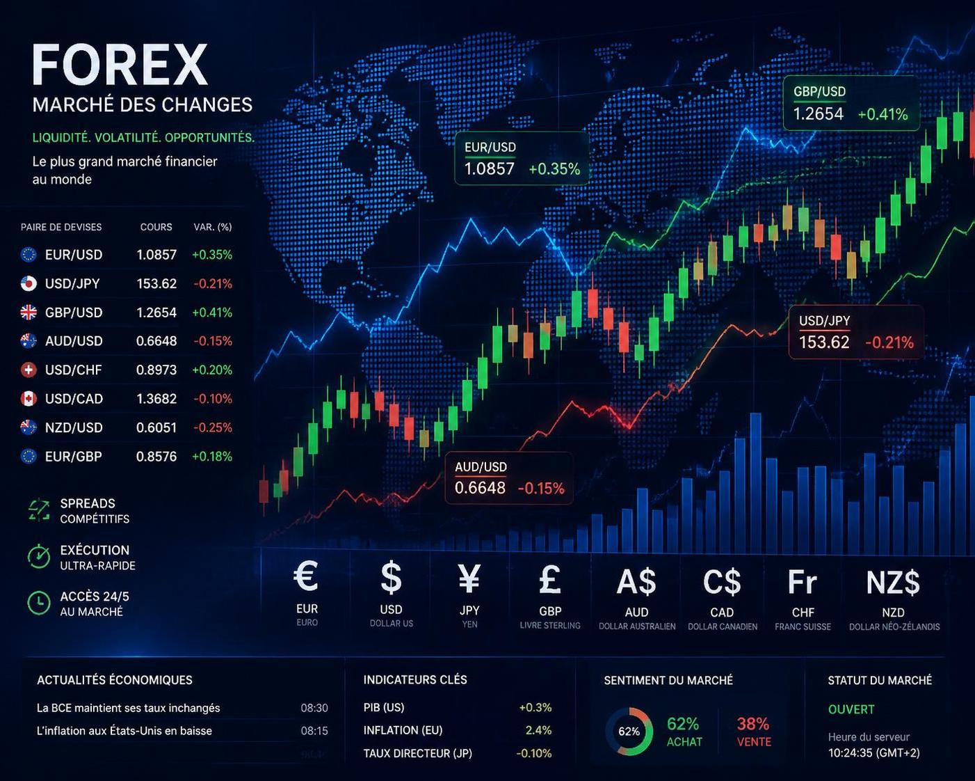 découvrez le fonctionnement du marché des changes forex et comprenez les mécanismes essentiels qui régulent les devises à l'échelle mondiale pour mieux maîtriser vos investissements.