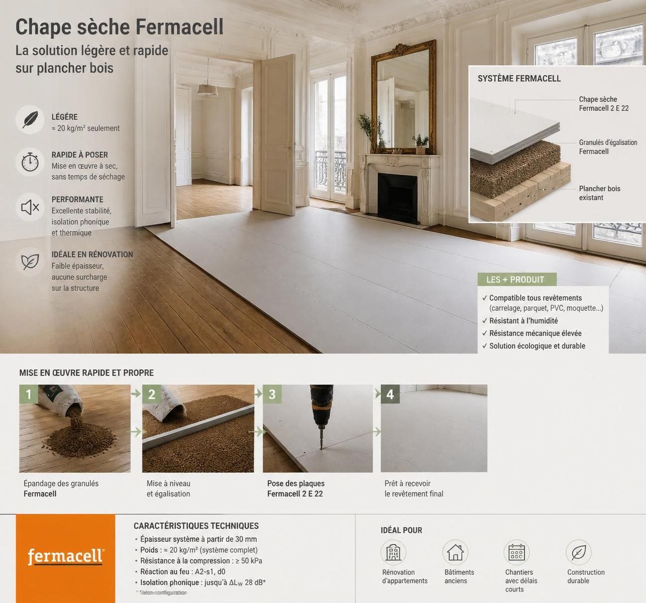 découvrez les avantages de la chape sèche fermacell pour vos travaux de rénovation : rapidité de pose, légèreté, solidité et excellente isolation acoustique et thermique.
